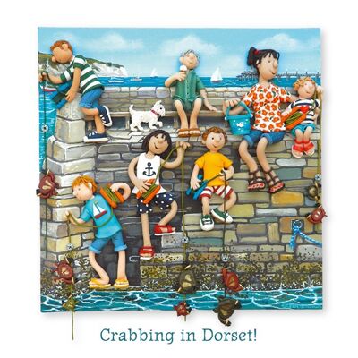 Crabbing en Dorset tarjeta de arte en blanco