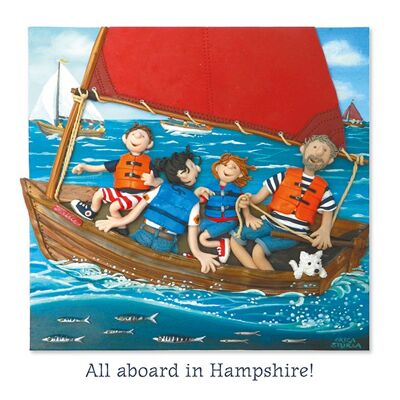 Todos a bordo en la tarjeta de arte en blanco de Hampshire