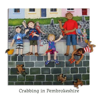 Crabbing en Pembrokeshire tarjeta de arte en blanco