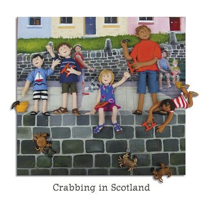 Crabbing en Escocia tarjeta de arte en blanco