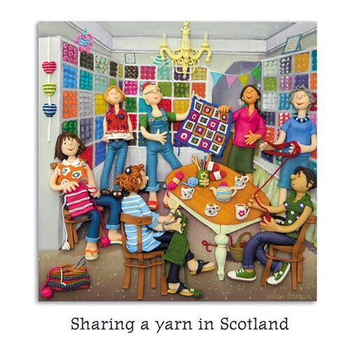 Sharing a yarn in Scotland blank art card