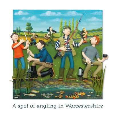 Une tache de pêche à la ligne dans la carte d'art vierge Worcestershire