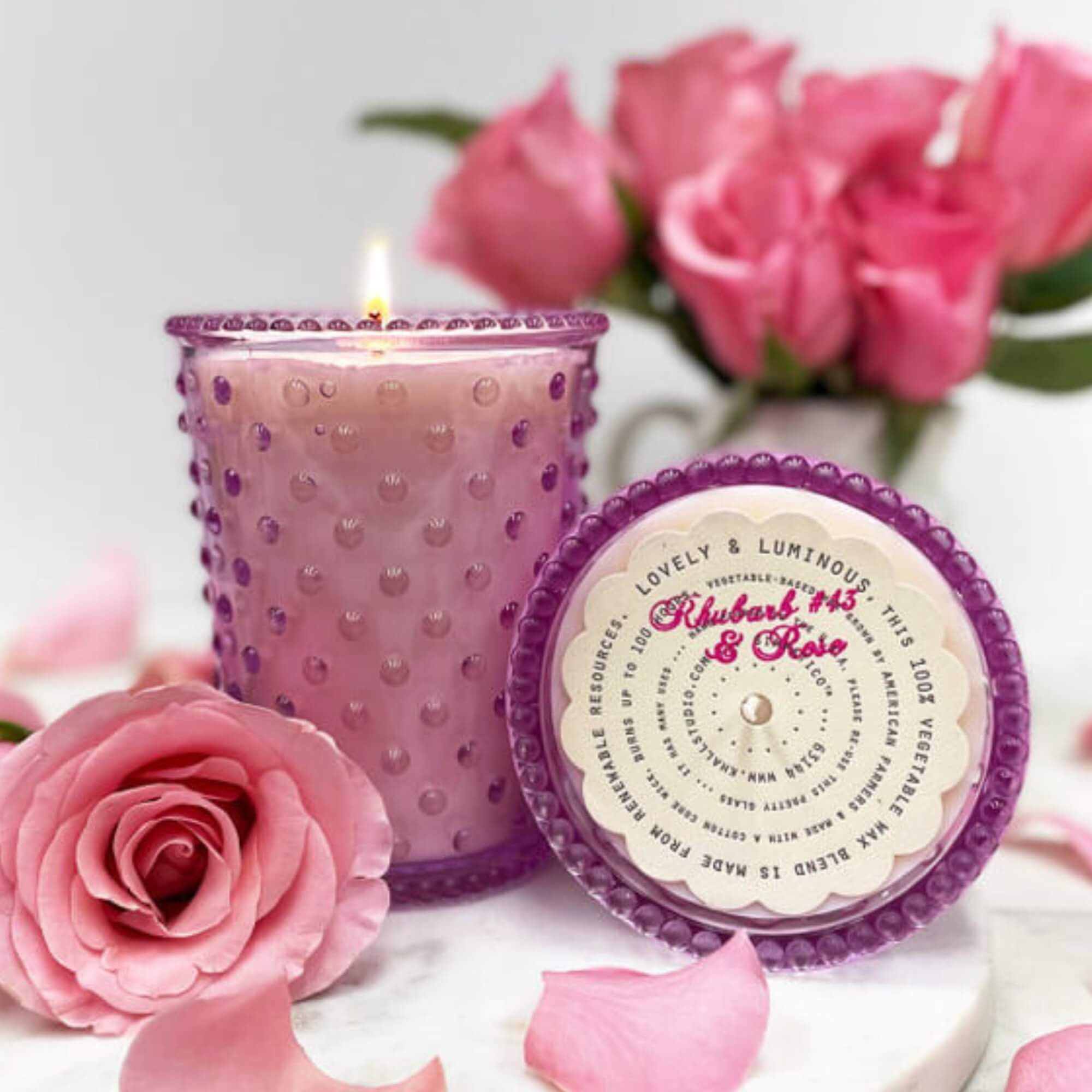 Simpatico Hobnail Glass Candle #43 Rhubarb & Rose