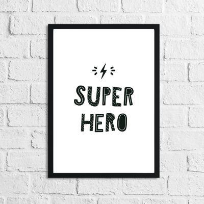 Scandinavian Super Hero Childrens Nursery Bedroom Print A4 Normal