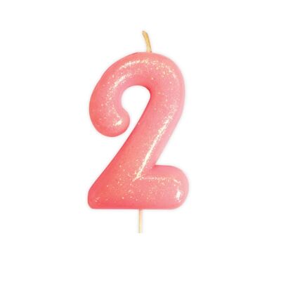 Age 2 Glitter Numeral Moulded Pick Candle Pink