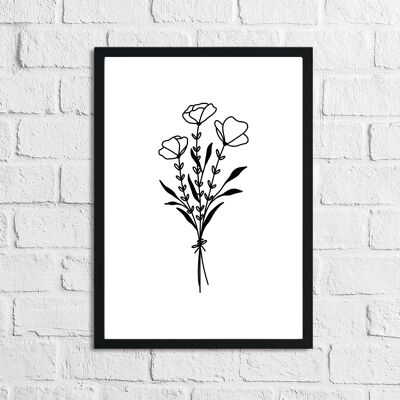 Flower 3 Simple Line Work Schlafzimmer Home Print A4 Normal