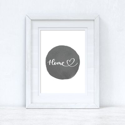 Home Heart Grey Watercolour Circle Home Simple Room Print A4 Normal
