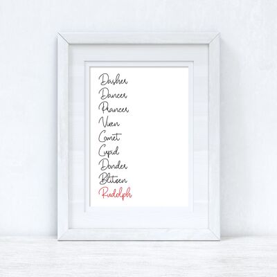 Reindeer Names Christmas Seasonal Winter Home Print A4 Normal