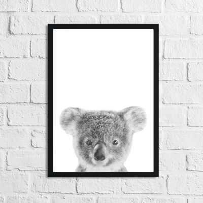 Koala Noir Blanc Animal Nursery Chambre d'enfant Impression A4 Normal
