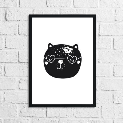 Scandinavian Cat 2 Childrens Nursery Room Print A4 Normal