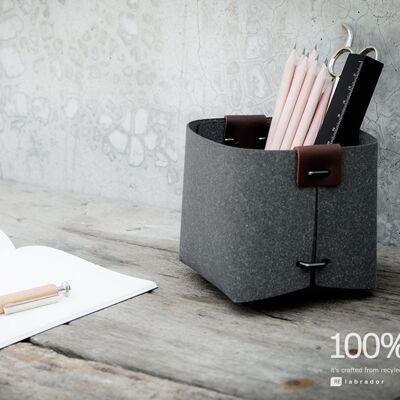 Vide-poche de bureau en cuir recyclé - Gris