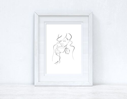 Line Work Woman Cuppa Simple Home Bedroom Dressing Room Prin A4 Normal