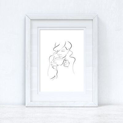 Line Work Woman Cuppa Simple Home Schlafzimmer Dressing Room Prin A4 Normal