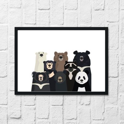 Ours Portrait de famille Animal Nursery Childrens Home Living Ro A4 Normal