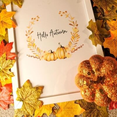 Hello Autumn Pumpkin Wreath Autumn Seasonal Home Print A4 Normal