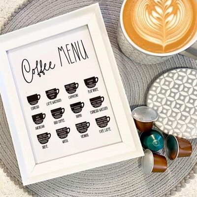 Coffee Menu Kitchen Simple Home Print A4 Normal