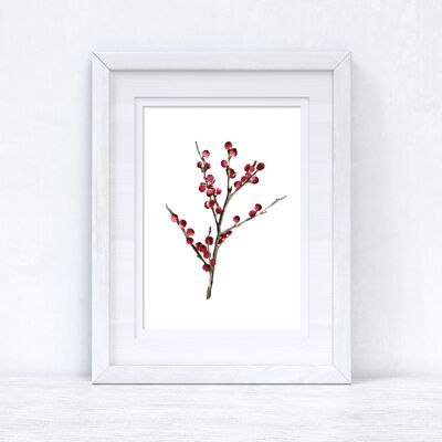 Berry Stem Winter Christmas Seasonal Home Print A4 Normal