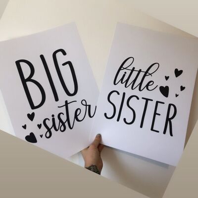 Big Sister Little Sister Herzen Kinderzimmer 2er Set A4 Normal