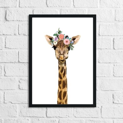 Giraffe Wild Animal Floral Nursery Childrens Room Print A4 Normal