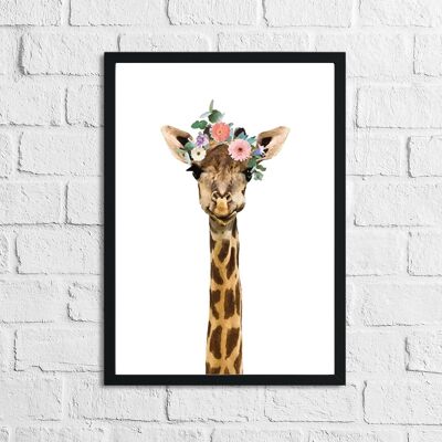 Girafe Wild Animal Floral Nursery Childrens Room Print A4 Normal