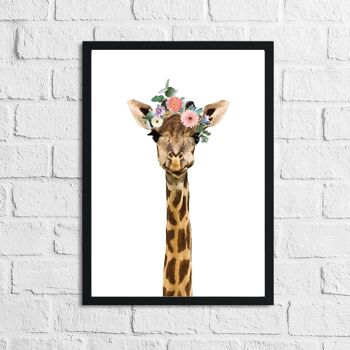 Girafe Wild Animal Floral Nursery Childrens Room Print A4 Normal 1