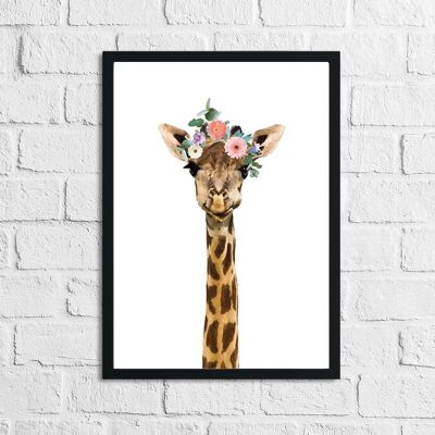 Giraffe Wild Animal Floral Nursery Childrens Room Print A4 Normal