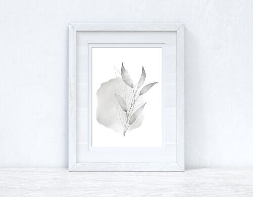 Greys Watercolour Leaves 3 Bedroom Home Print A4 Normal