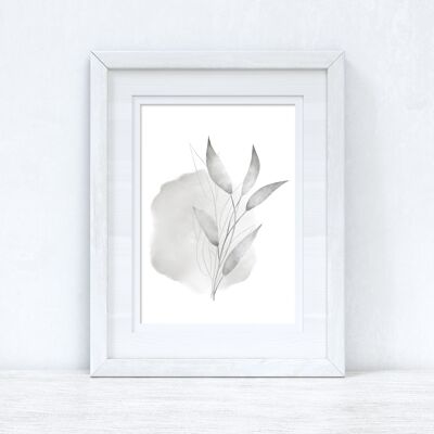 Greys Watercolour Leaves 3 Bedroom Home Print A4 Normal