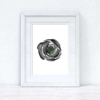 Grey Black Green Watercolour Flower 3 Bedroom Home Print A4 Normal