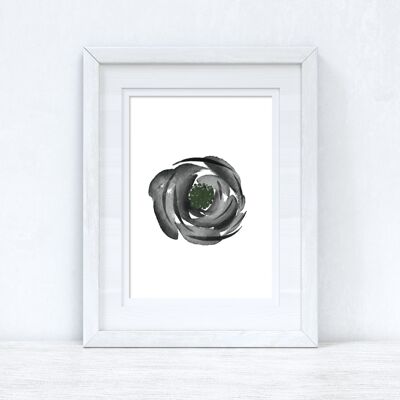 Gris Negro Verde Acuarela Flor 3 Dormitorios Home Print A4 Normal