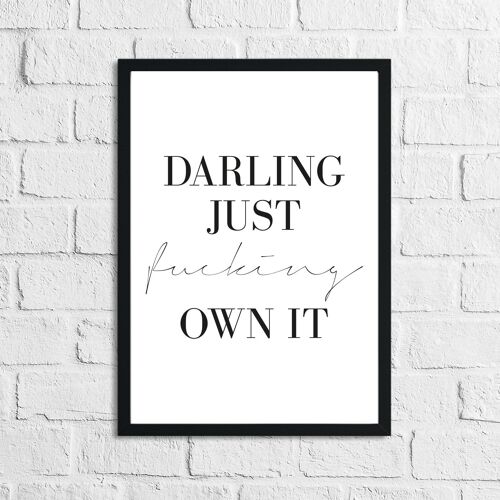 Darling Just Fucking Own It Simple Home Inspirational Print A4 Normal