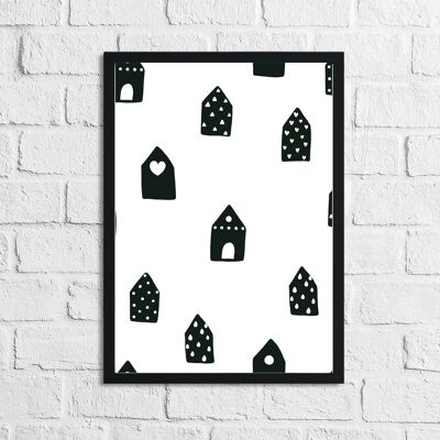 Scandinavian House Pattern Childrens Nursery Bedroom Print A4 Normal