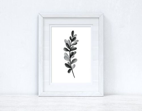 Grey Black Watercolour Leaf Bedroom Home Print A4 Normal