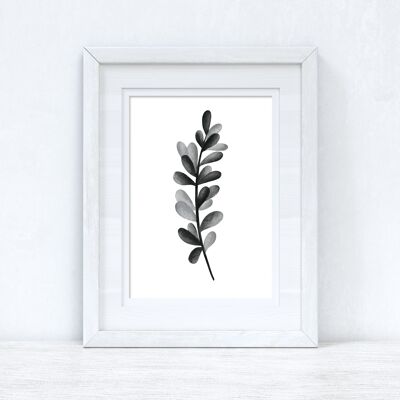 Grey Black Watercolour Leaf Bedroom Home Print A4 Normal