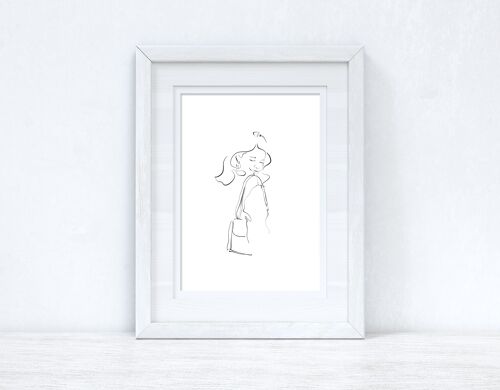 Line Work Woman Happy Simple Home Bedroom Dressing Room Prin A4 Normal