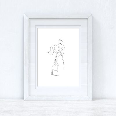 Line Work Woman Happy Simple Home Bedroom Dressing Room Prin A4 Normal