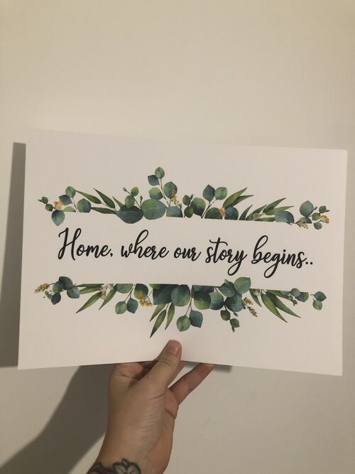 HomeWhere Our Story Begins Green Eucalyptus Floral Landscape A4 Normal