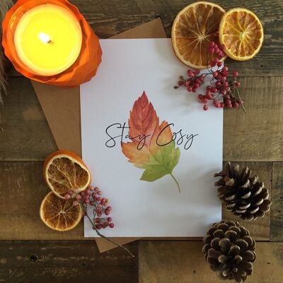 Stay Cozy Leaf Autumn Seasonal Home Print A4 Normal