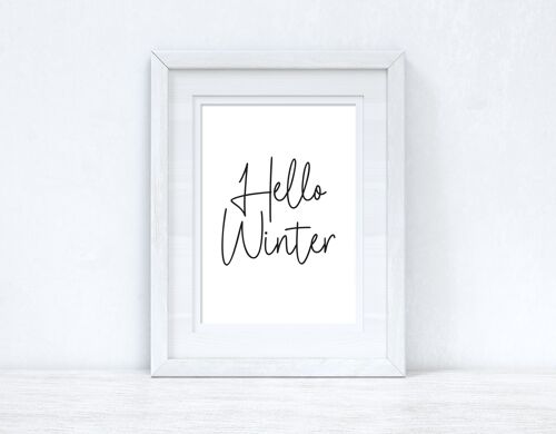 Hello Winter Black White Christmas Seasonal Home Print A4 Normal