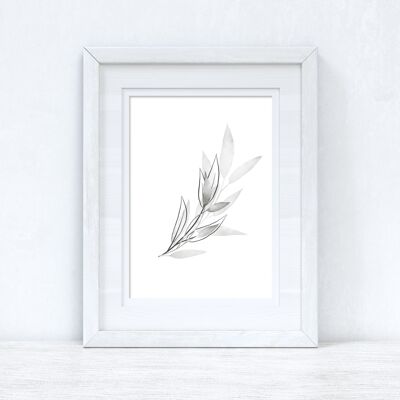 Greys Watercolour Leaves 2 Bedroom Home Print A4 Normal