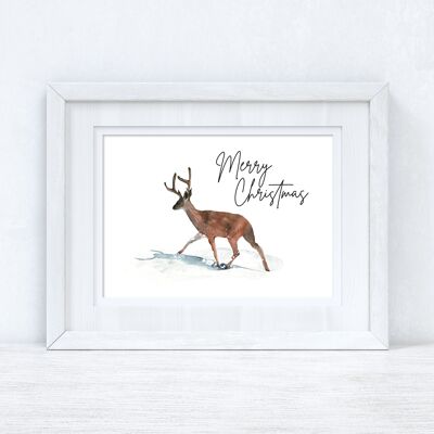Merry Christmas Reindeer Seasonal Winter Home Print A4 Normal