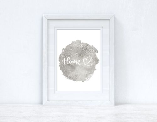 Home Heart Grey Silver Metallic Look Home Simple Room Print A4 Normal