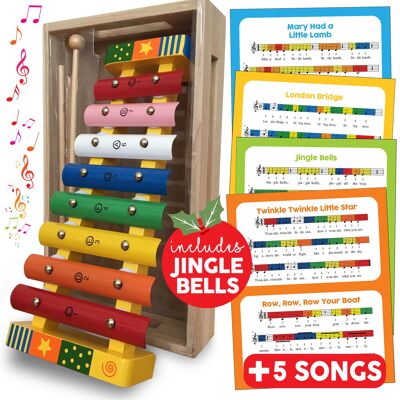 Wooden musical xylophone with song sheets