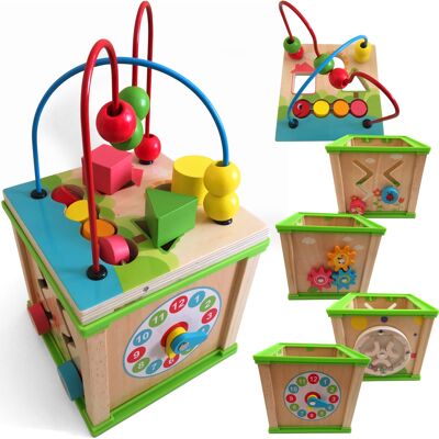 Multi activity wooden cube