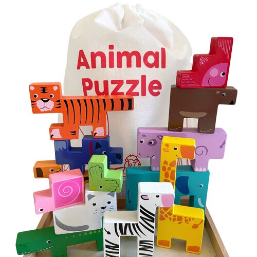 WOODEN ANIMAL STACKING AND BALANCING ACTIVITY PUZZLE SET