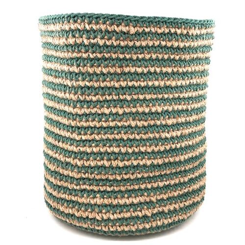 sustainable high basket / storage made of cotton & jute - stripe pine green - handmade in Nepal - crochet basket