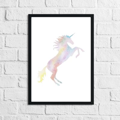 Unicorn Water Colour Childrens Room Bedroom Print A4 Normal