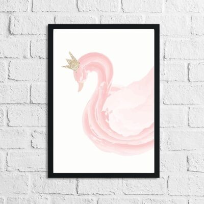 Pink Swan Water Colour Childrens Room Bedroom Print A4 Normal