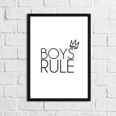 Boys Rule Crown Childrens Bedroom Room Print A4 Normal