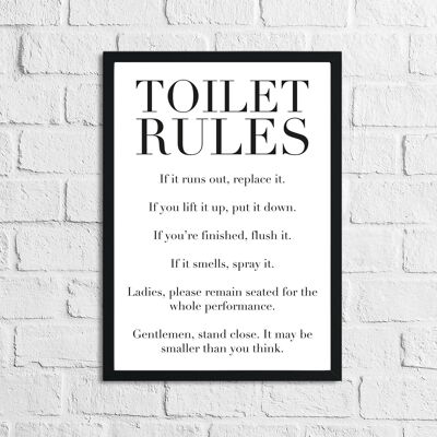 Toilet Rules Funny Humorous Bathroom Print A4 Normal